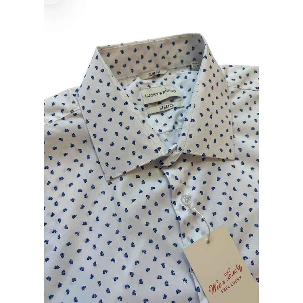 Lucky Brand Button Up Shirt Slim Floral Shirt Blue Size Large White Blue Flipper